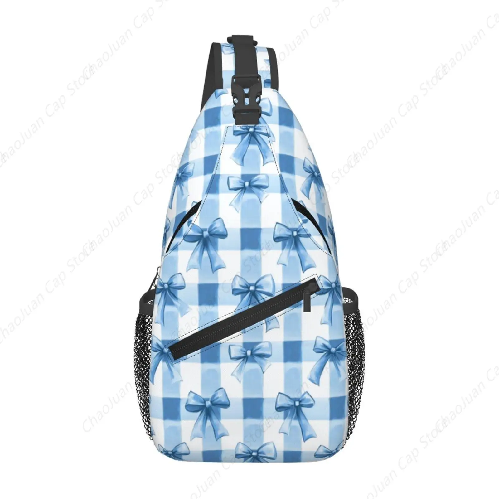

Blue Bows Check Print Unisex Crossbody Sling Backpack | Hiking Travel Outdoor Daypack