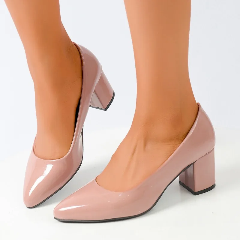

Women's Pointed Toe Block Heel Single Shoes Fashion Shallow Slip-on Non-Slip High Heels