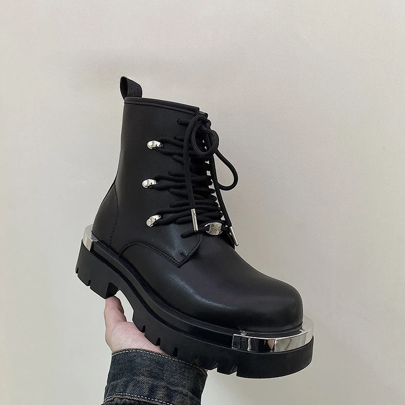 

Men's High Top Platform Boots Fashion Height Increasing Leather Boots Men Designer Derby Shoes Street Men Chunky Boots