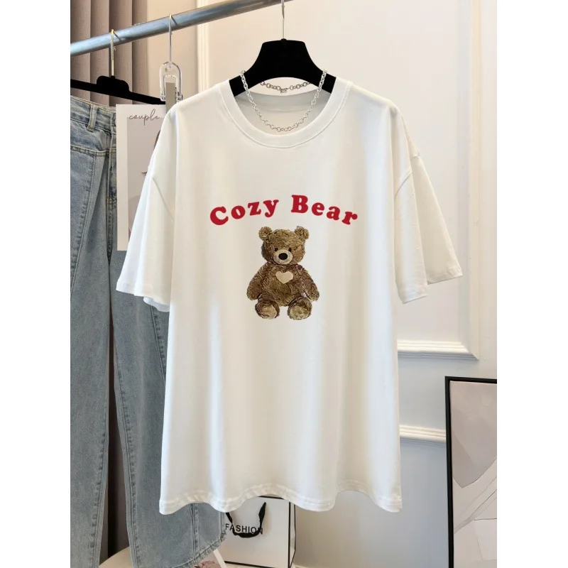 Summer 100% Cotton T Shirt Cute Bear Graphic Print T-shirt Women Short Sleeve Clothing Maternity Clothes Top Pregnancy Tees