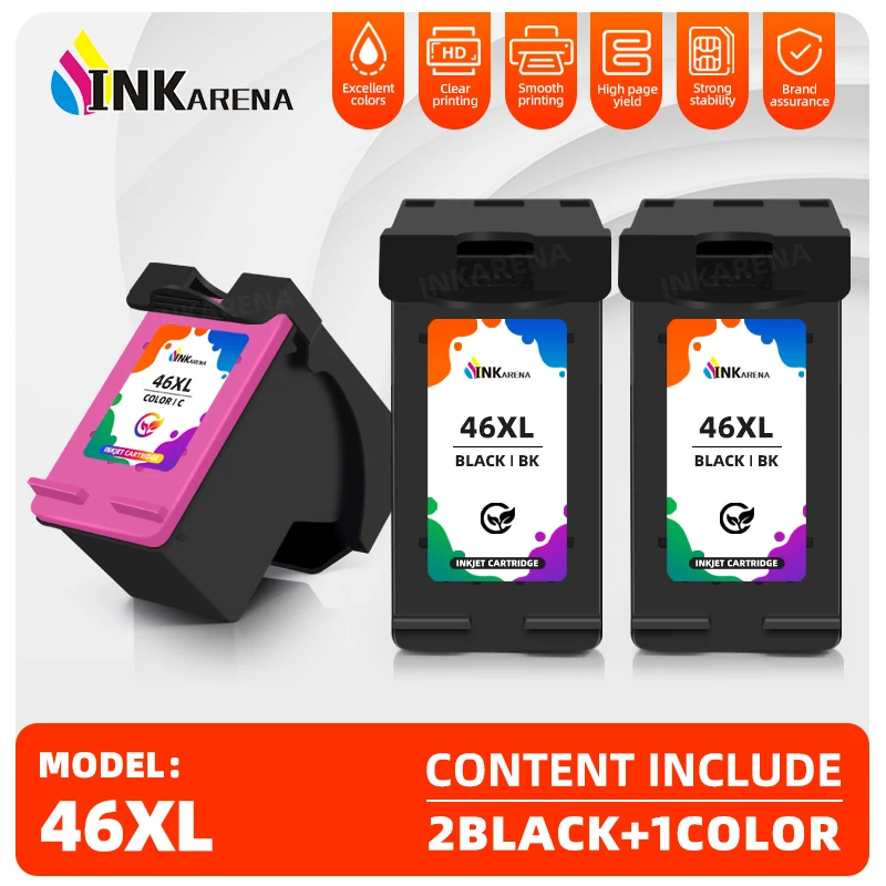 INKARENA 46XL 46 XL Cartridge Replacement for HP 46 for HP46 Ink Cartridge Deskjet 2020 2520hc Inkjet Printer