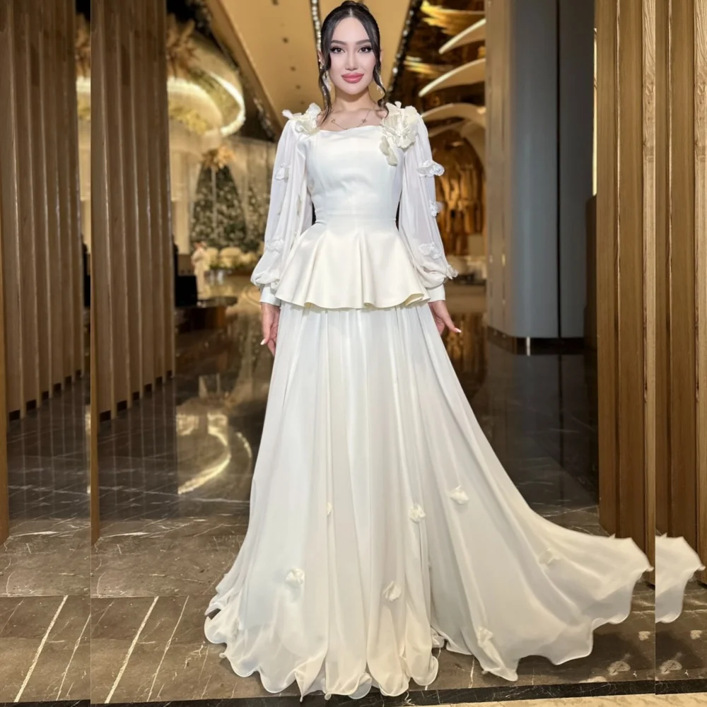

Customized Classic Exquisite Jersey Flower Pleat A-line Square Neck Long Dresses Bespoke Occasion Formal