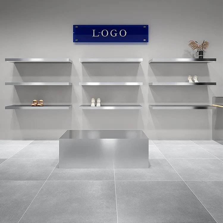 Shoe store  rack display wall wall hanging stainless steel shelf high-end clothing store shoe bag display rack