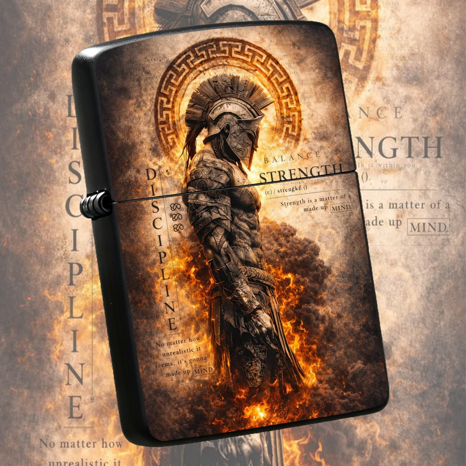 Spartan Themed Lighter, Discipline Strength Inspirational Design, Stylish Portable Igniter For All Scenarios, Exquisite Motif Gift For Daily Use, Aesthetic Durable Accessory With Uplifting Meaning For Personal Collection A Humorous And Inte