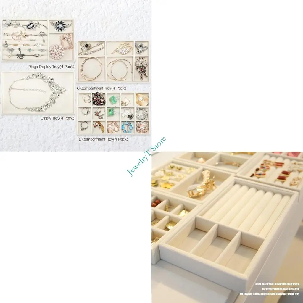 

LX9D 4pieces Velvets Padlintuctional Diewelry Display с защитными слотами для хранения организации небольших предметов для