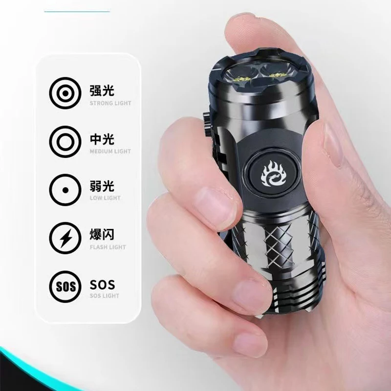 Super Bright Mini LED Flashlight Pocket Multifunctional USB Rechargeable Flashlights Small Torch Waterproof Flashlight