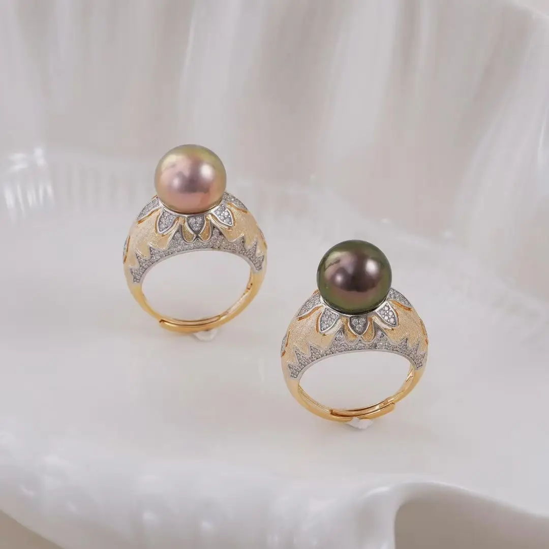 

S925 Sterling Silver Adjustable Finger Ring Mountings Base Setting Findings Jewelry Components for 11-12mm Pearls