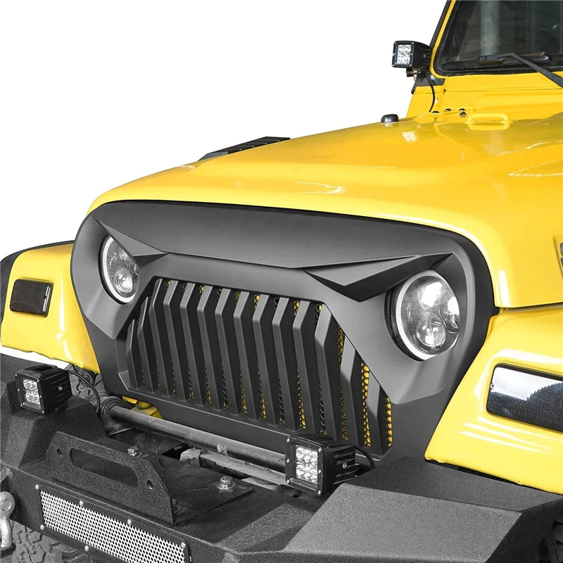 

Grille Cover Overlay with Mesh Insert Compatible For Jeep Wrangler TJ Unlimited 1997-2006 Front Grid Grille