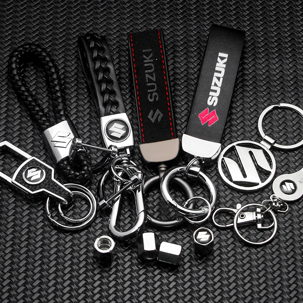 Metal Leather Car Styling Keychain Moto Key Chain Braided Rope Key Rings For Suzuki Swift SX4 Alto Grand Vitara Jimny Baleno Etc