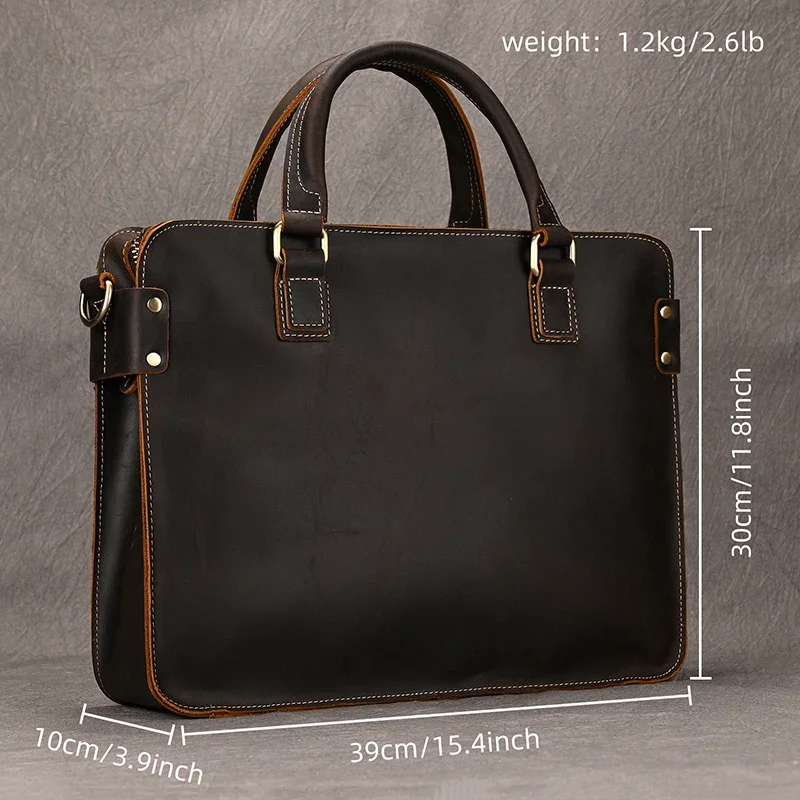 Genuine Leather Mens Briefcase 15 inch Business Laptop Handbag Computer Bag Cowhide Male Shoulder bag Cow Leather Men Bag Tote