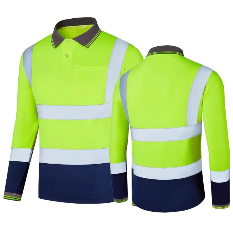 Reflective Safety Shirt Long Sleeve with Buttons and Pocket Long Sleeve Construction Work Shirts for Men Hi Vis Workwear Shirts