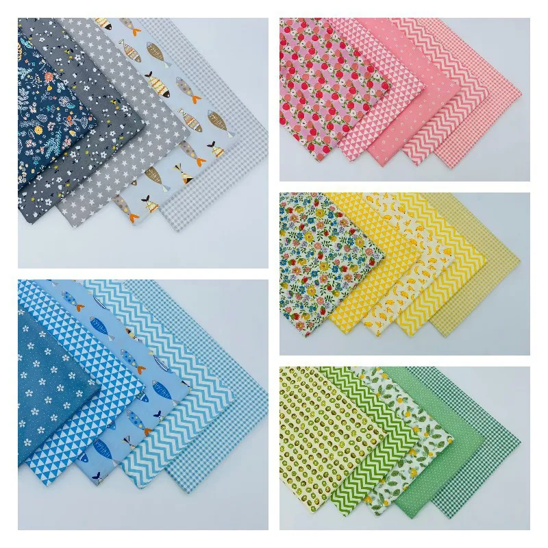 New Cotton Cartoon Fabric Handmade DIY Patchwork Set 5 Pieces of Cotton Twill Printed Small Cloth Head Cloth Block