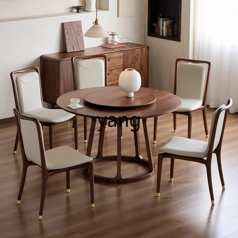 

YHM solid wood round table household dining room rotating disc table