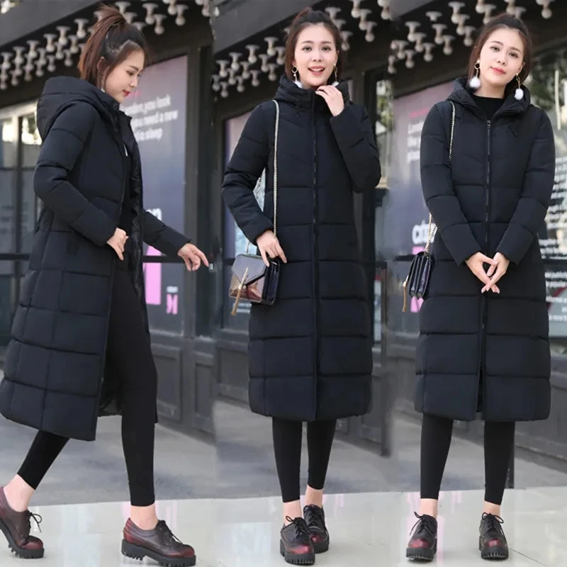 Cotton Coat Female 2022 Autumn Winter New Fashion Slim Casual Down Cotton Jacket Womens Long Thick Large Size Hooded Parkas