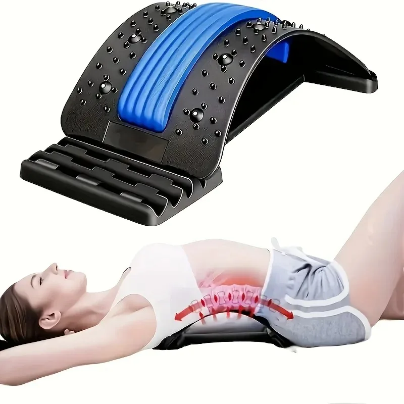 4-Level Adjustable Back Stretcher &Posture Corrector.Ergonomic Lumbar Support with Massage Function,Secure Grip Handles,for Uppe