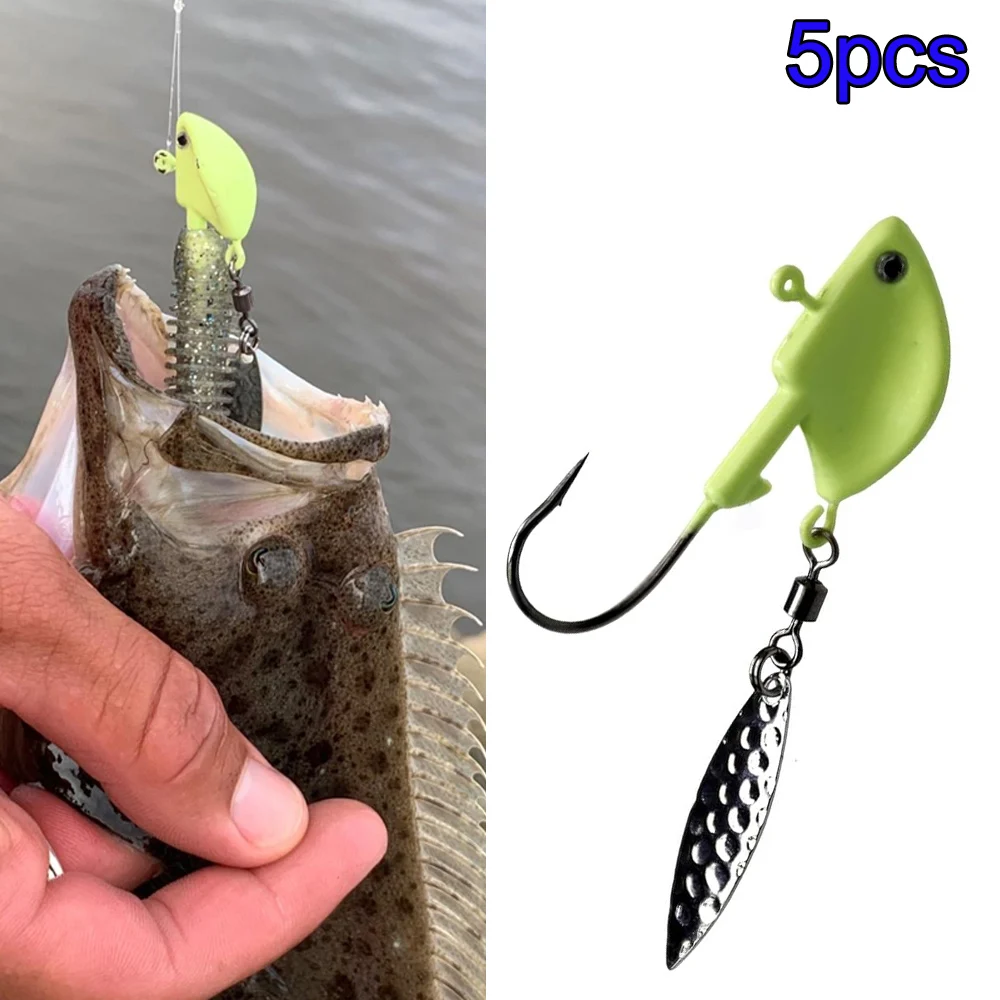 

5pcs Glow Jig Head Hooks With Spinner Blade 3.5g 7g 10g 14g Fish Heads For Soft Worm Lure Jigging Fishhook For Bass Trout