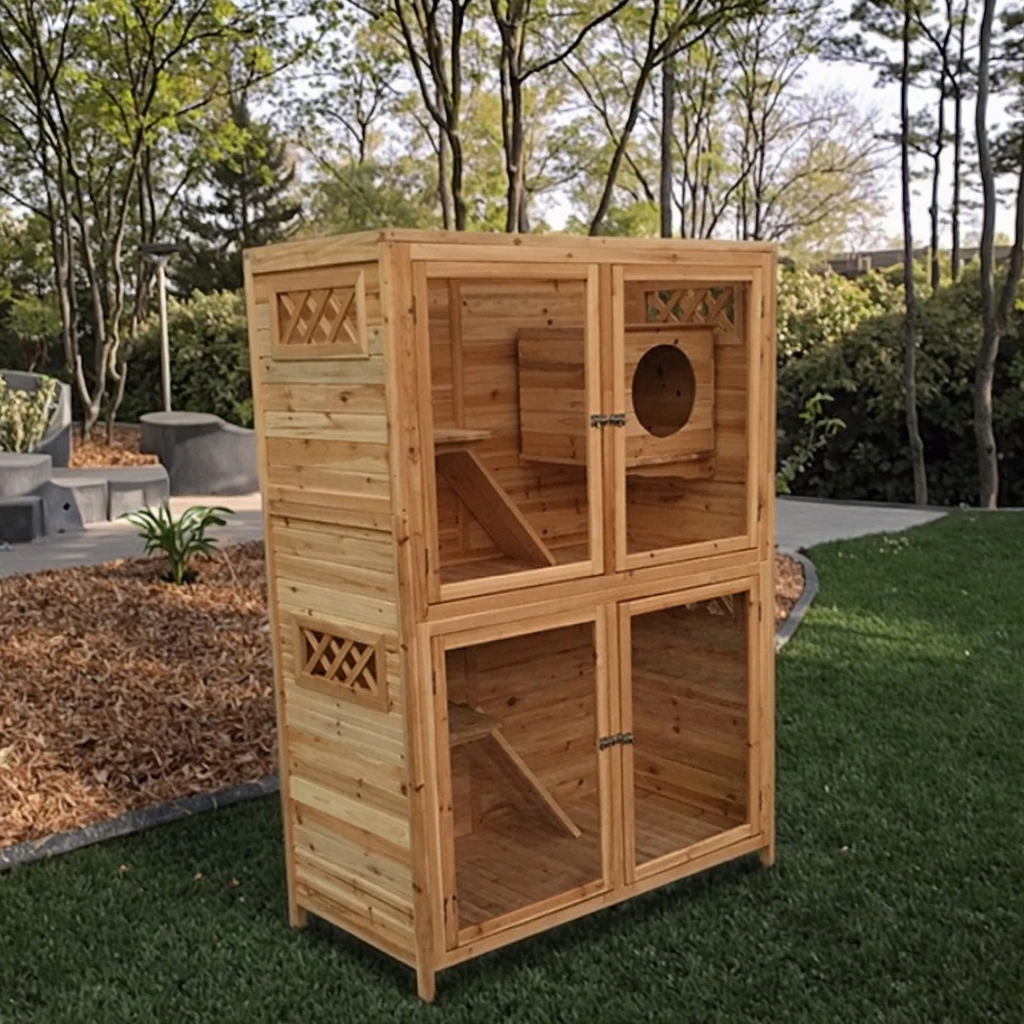 sf-SDCH002 Outdoor Feral Cat House 2-Story Cat Cottage Kitten Shelter With Window*