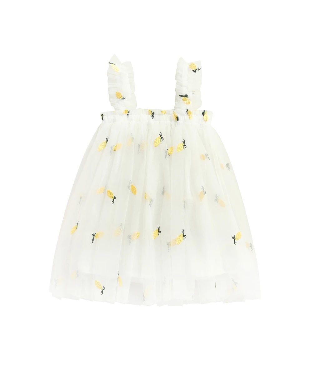 2024 Summer Toddler Kids Girls Princess Dress Daisy/Fruit Embroidery Sleeveless Sling Dress Baby Casual Mesh Tulle Fluffy Dress