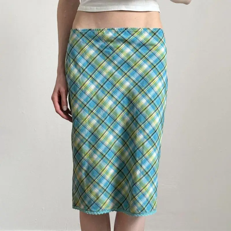 

Summer Fre Contrast Color Design Rhombus Straight Tube Midi Skirt Retro All-Match Loose Fit Polka Dot Skirt