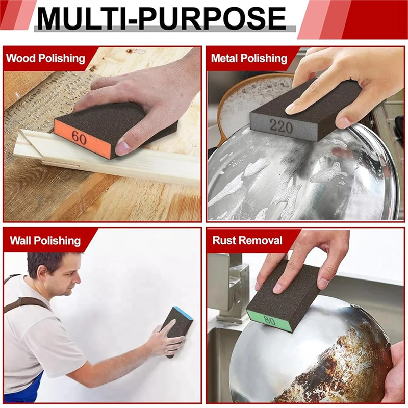 

B50C 8-упаковка шлифовальной губки, моющиеся и многоразовые шлифовальные блоки для гипсокартона, деревянной металлической мебели, зернистость 60/80/120/220