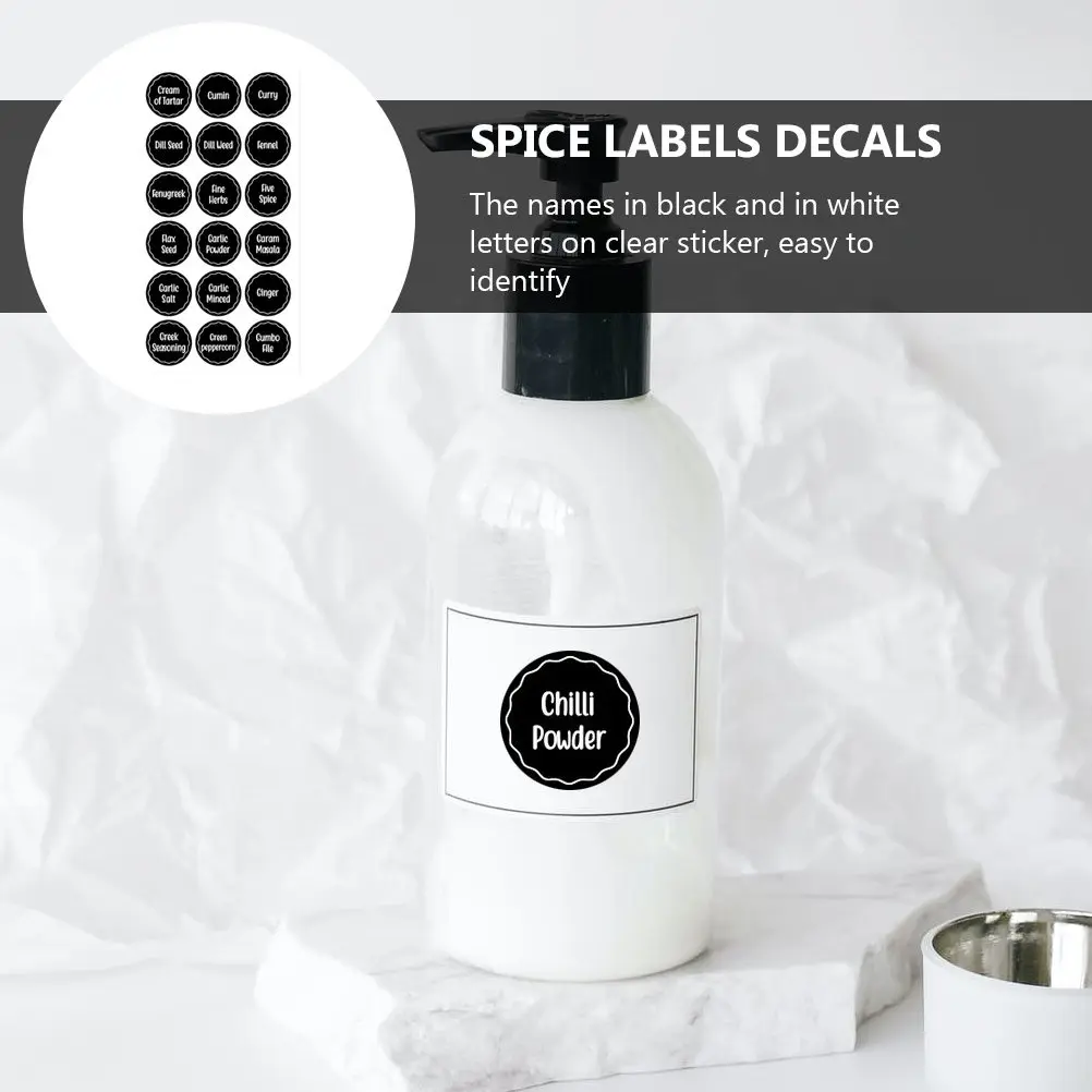 

144Pcs Premium Spice Name Stickers Clear Labels with Black White Text for Spice Jars Containers Kitchen Restaurant Buffet