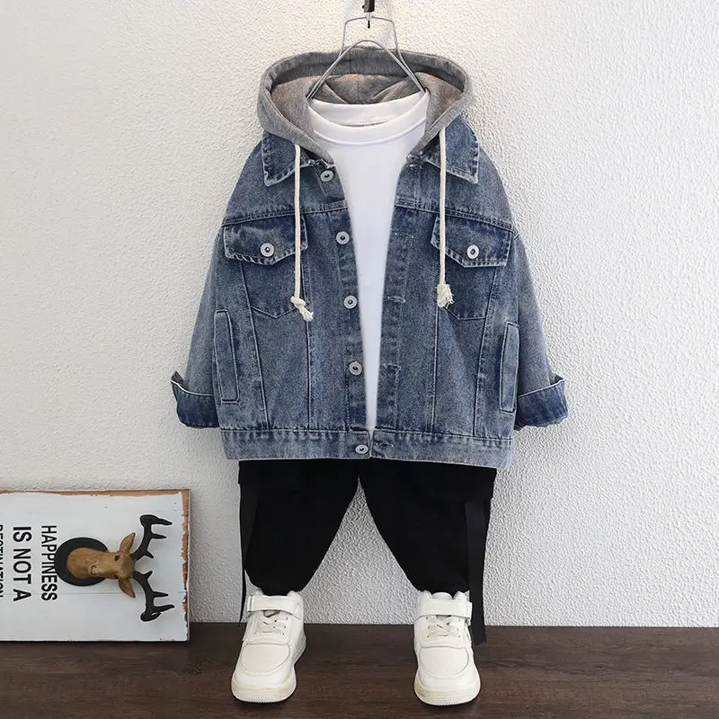 Boy  Denim Jackets kids jeans coat Children hooded Outerwear clothing Spring Autumn boy hooded sport Clothes For 3-12T kids