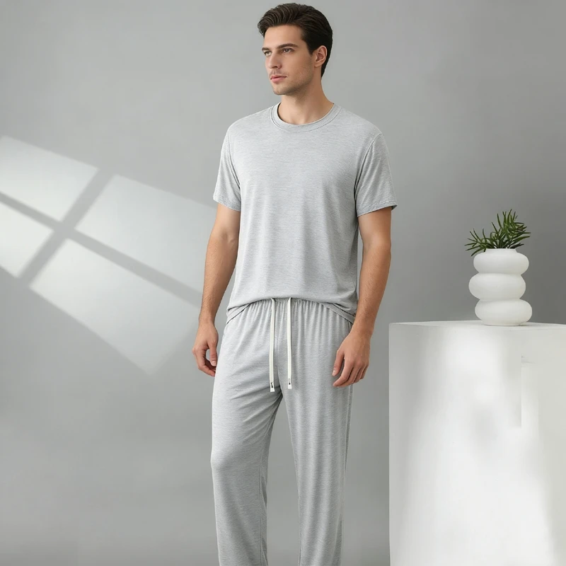 

Plus Size 7XL 8XL 2026 Summer New Modal Pajama Sets Men's Loungewear Solid Sleepwear Short Sleeve Casual Nightwear Male Pijamas