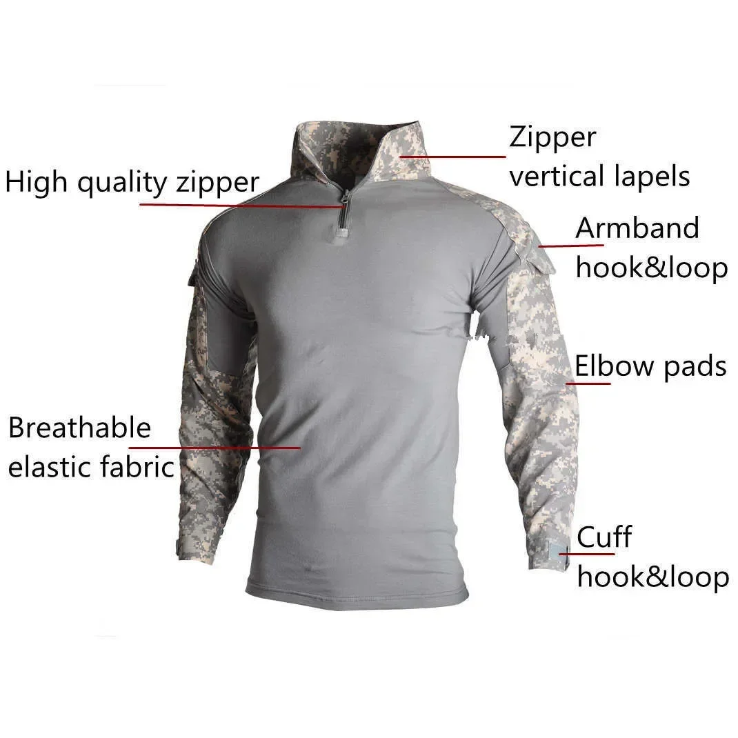 Outdoor Sporty Style Clothing Hunting Multifunction Uniform Tactical Hiking Camouflage Shirts Cargo Pants Elbow/Knee Pads Suits