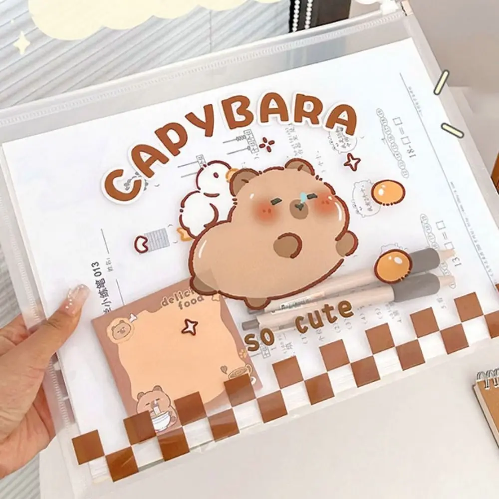 PP Capybara File Bag Large Opening Waterproof Paper Storage Bag Transparent and Visible Light and Portable Zip File Bag