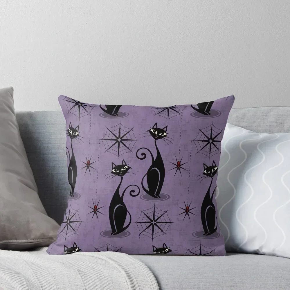 

Retro Spooky Meow - Distressed Purple Throw Pillow Decorative pillow case home decor items Pillowcases For Pillows pillow