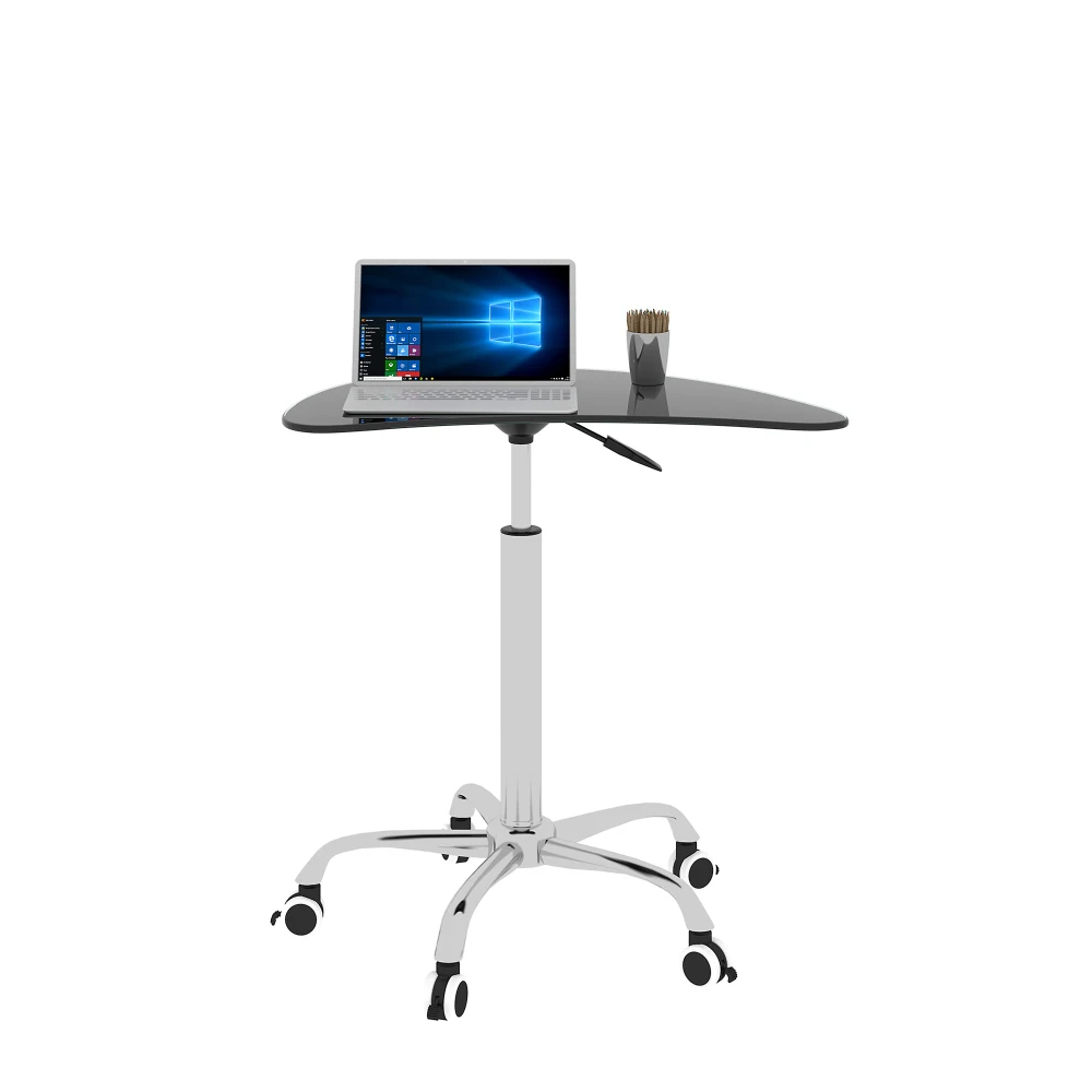 Adjustable Height Black Tempered Glass Table Desk Table with Lockable Wheels(Adjustable Range 24.2 