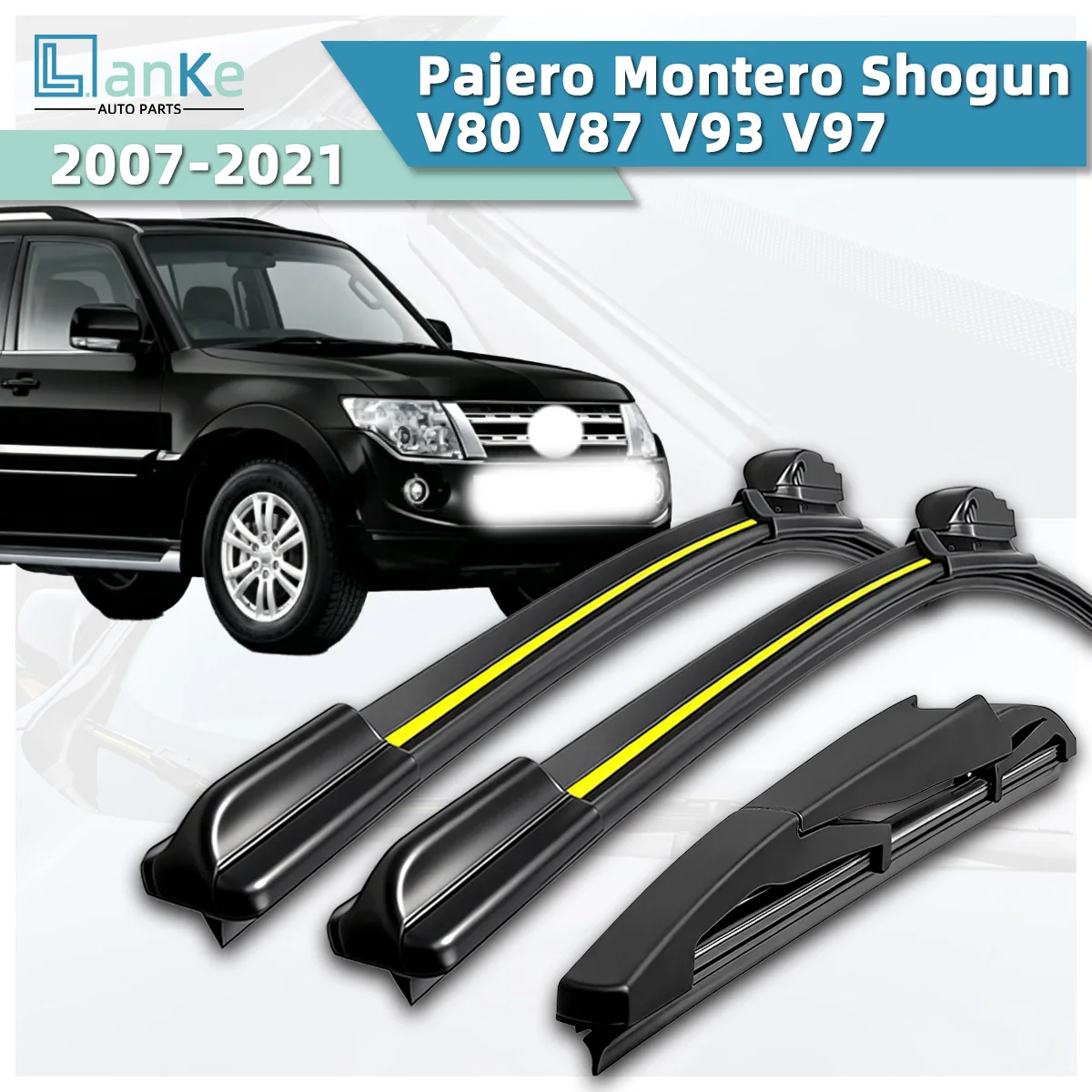 Lanke Wiper Fit For Mitsubishi Pajero Montero Shogun V80 V87 V93 V97 (2007-2021) Natural Rubber Strip Boneless Car Wiper Blade