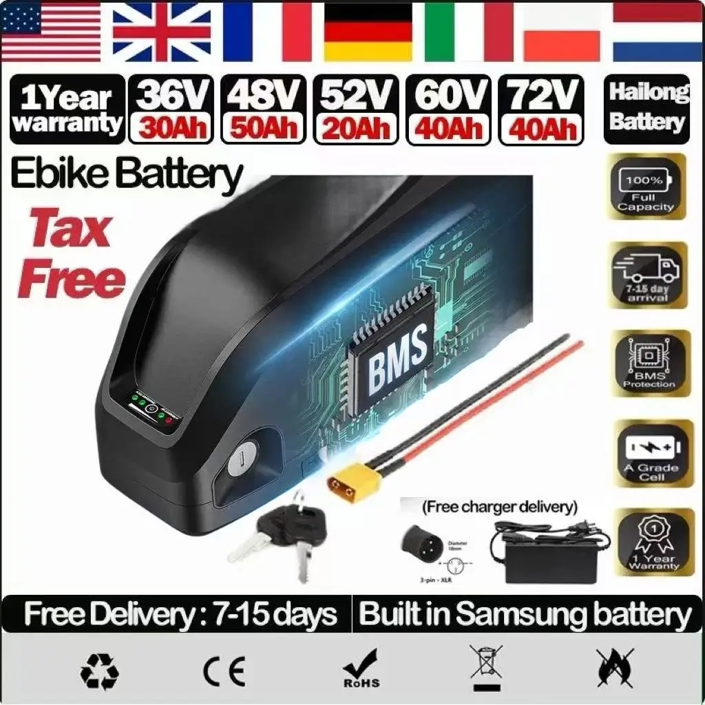 

52 В 36 В 60 В 72 В 48 В Hailong 24 30 Ач 40 Ач 50 60 Ач Аккумулятор Velo Electrique Ebike Bateria 20 Ач Аккумулятор Cham-rider 2000 Вт Аккумулятор