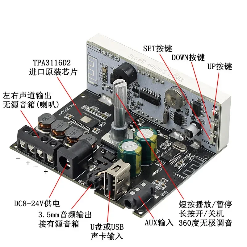 Stereo Bluetooth 5.0 Digital Amplifier Board for WIFI Timing Clock DIY Speaker Mainboard, TPA3116D2 Chip