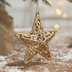 Christmas Tree Five-pointed Star 6 Pcs Hollow Out Plastic Three-dimensional Festival Electroplating Golden 6pcs Ornaments