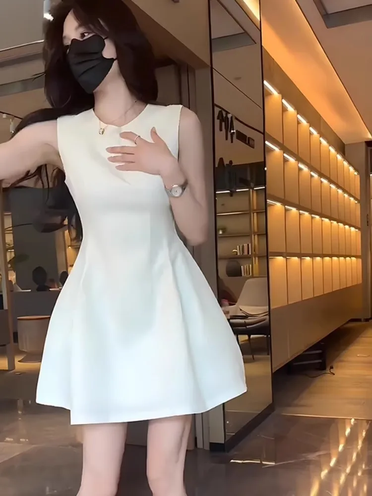 

Women Dress Elegant Sleeveless Party Clothes Summer Fashion Slim Ball Gown French Style Mini Dresses Sexy Holiday Ladies Outfit
