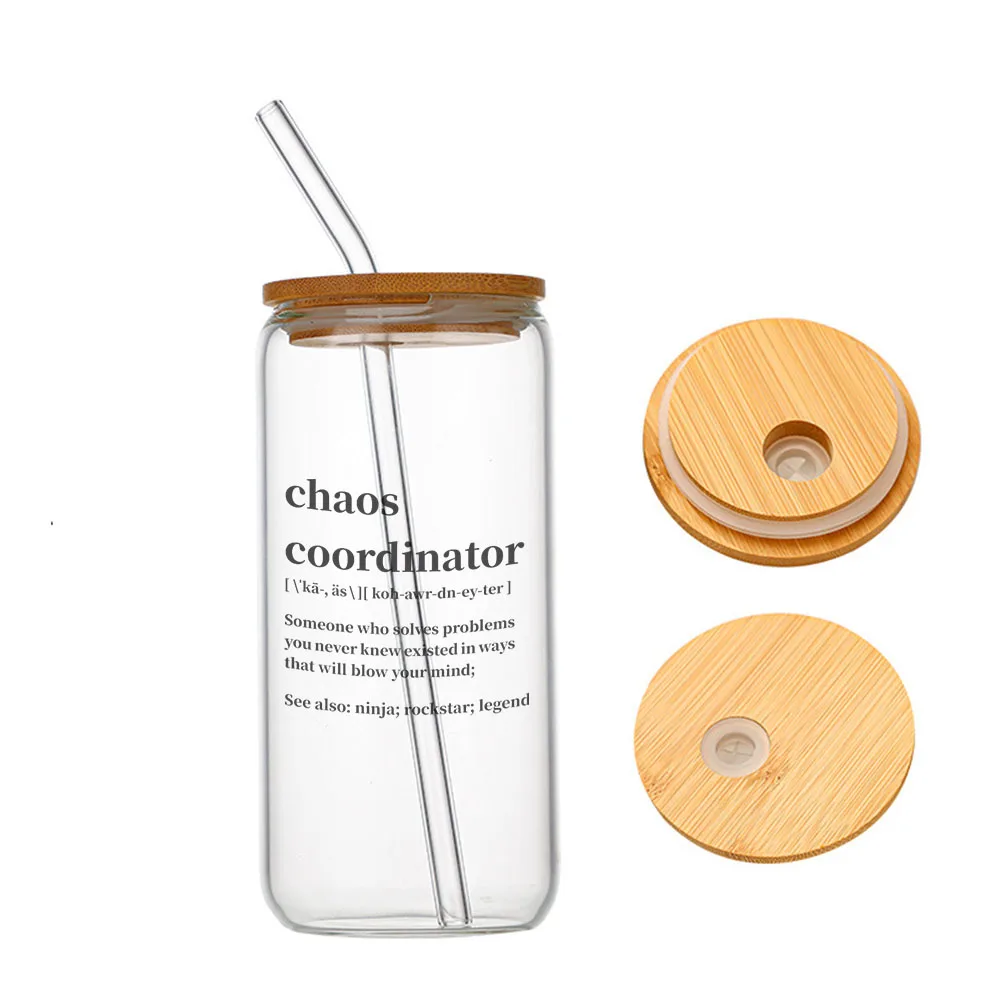 

Chaos Coordinator for Women Boss Teacher Funny Work Gifts Glass For Heat Resistant High Drinking Cup With Straws Lids 16 oz