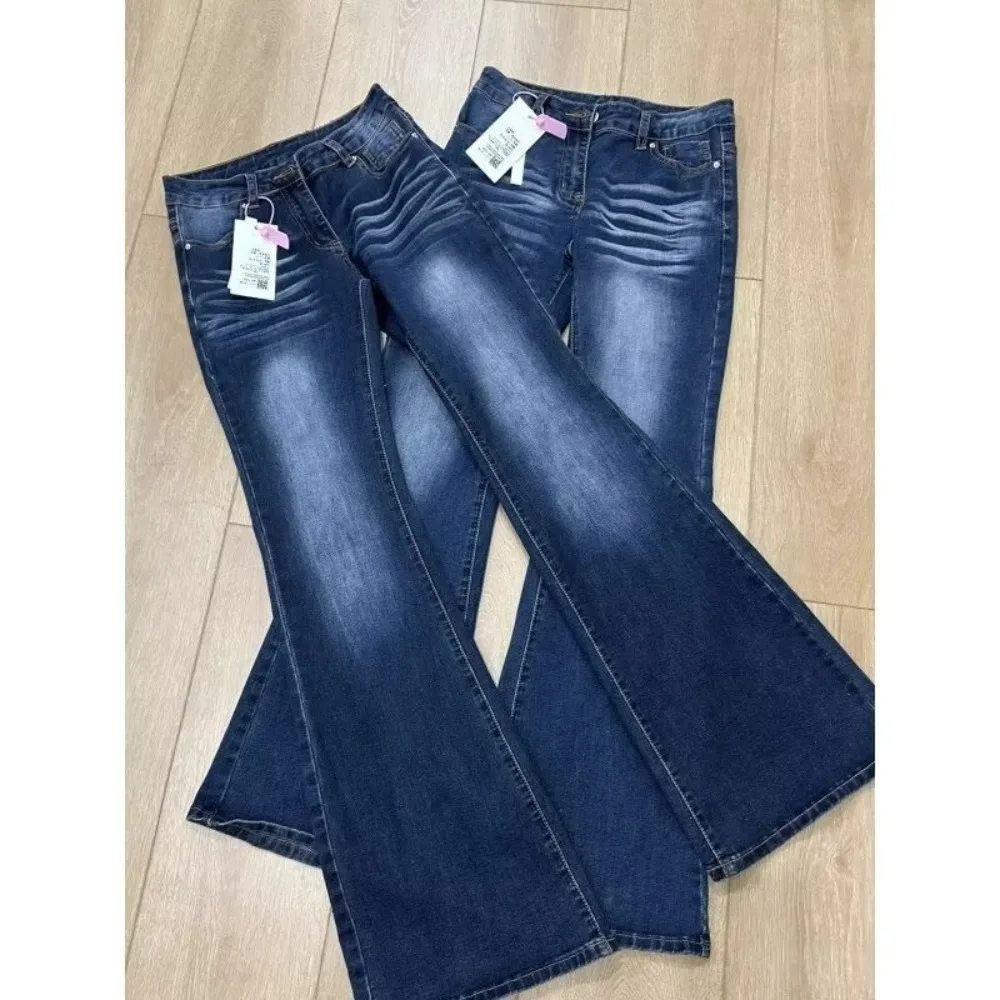 

Слегка расклешенные женские джинсы из эластичного денима в контрастном стиле, джинсы с низкой посадкой, винтажная женская одежда в клетку с высокой талией на заказ