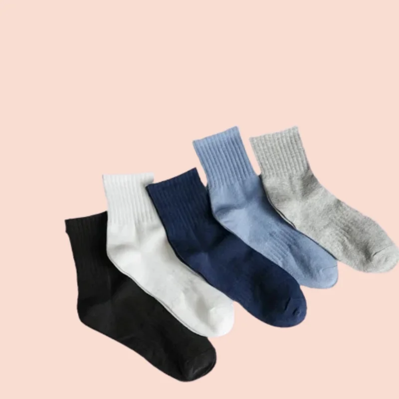 

5/10 Pairs Cotton Socks Breathable Black And White Classic Sports Men's Socks Solid Color 2024 New Socks Men's Mid-tube Socks