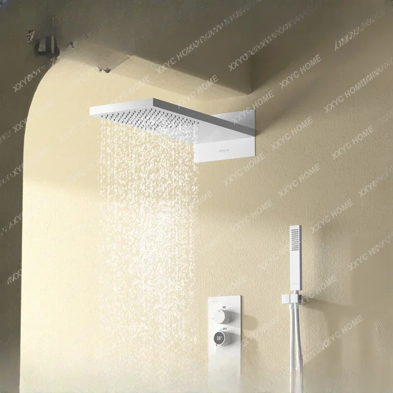 

Concealed Shower Copper Hot and Cold Digital Display Household Minimalist White Embedded Shower Set