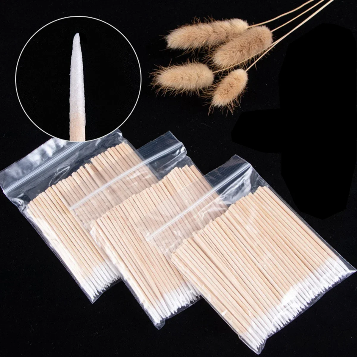 100/300/500/1000Pcs Cotton Swab with Wood Handle Small Pointed Tip Head for Eyebrow Tattoo Beauty Make-up Nail Wooden Sticks 7cm