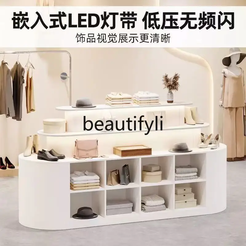 Tea Shop Arc Double-Sided Center Island Convenience Store Display Side Cabinet Jewelry Cosmetics Display Cabinet
