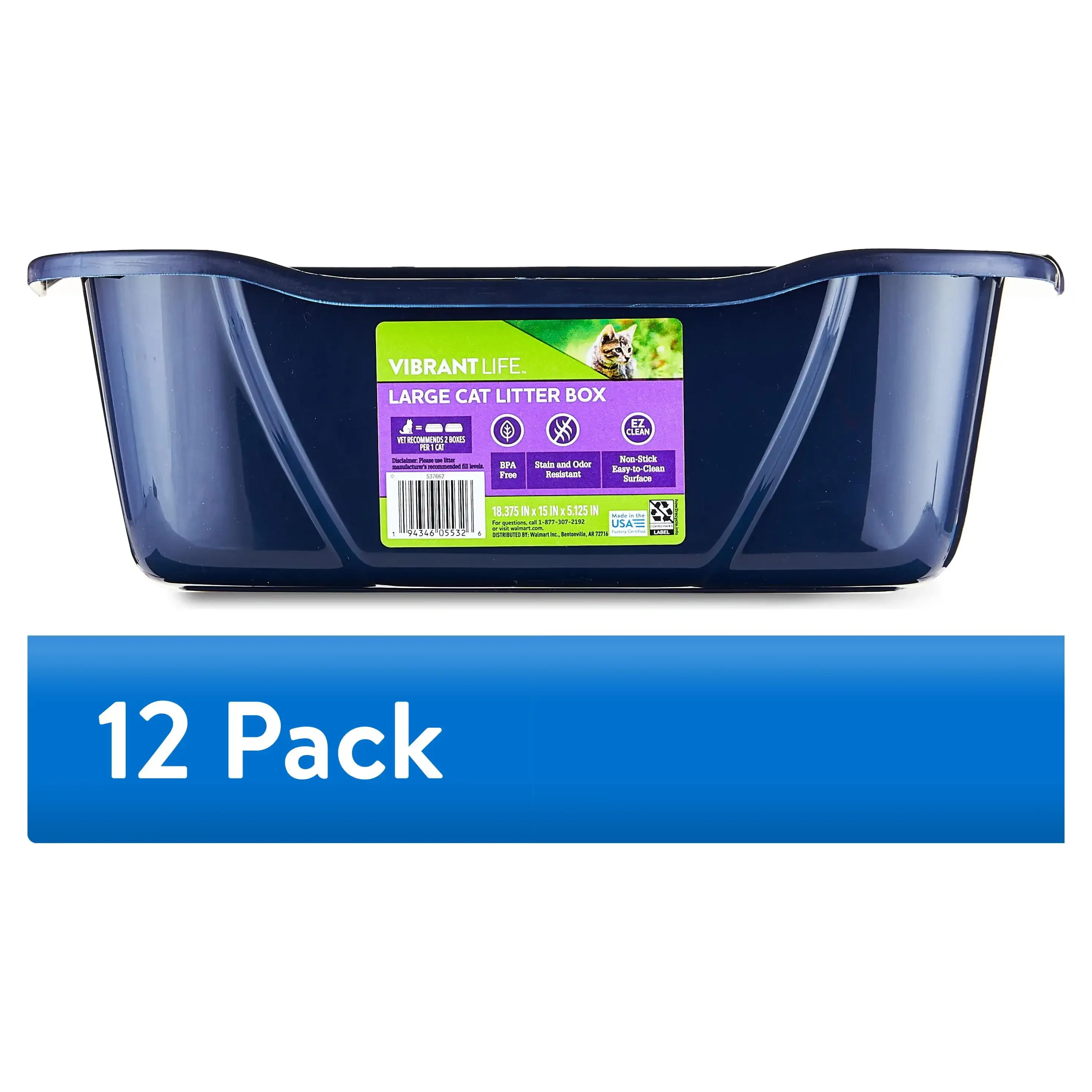 

(12 pack) Vibrant Life Large Open Cat Litter Box