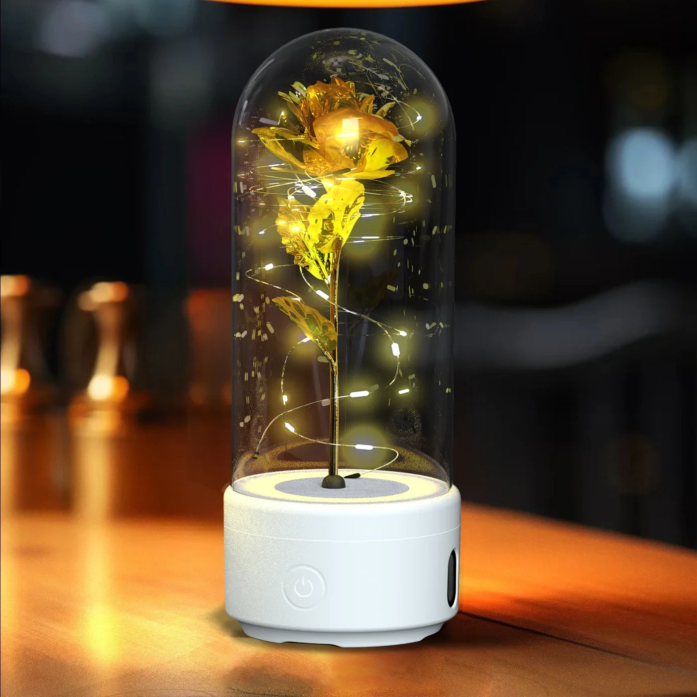 Creative 2 In 1 Rose Flowers LED Light And Bluetooth Speaker Christmas Gift Rose Luminous Night Light Ornament In Glass Co