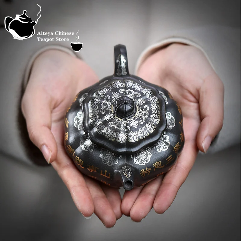 

Chinese teapot Yixing handmade purple clay teapot, original ore, sky blue mud pattern, antique Kung Fu tea set