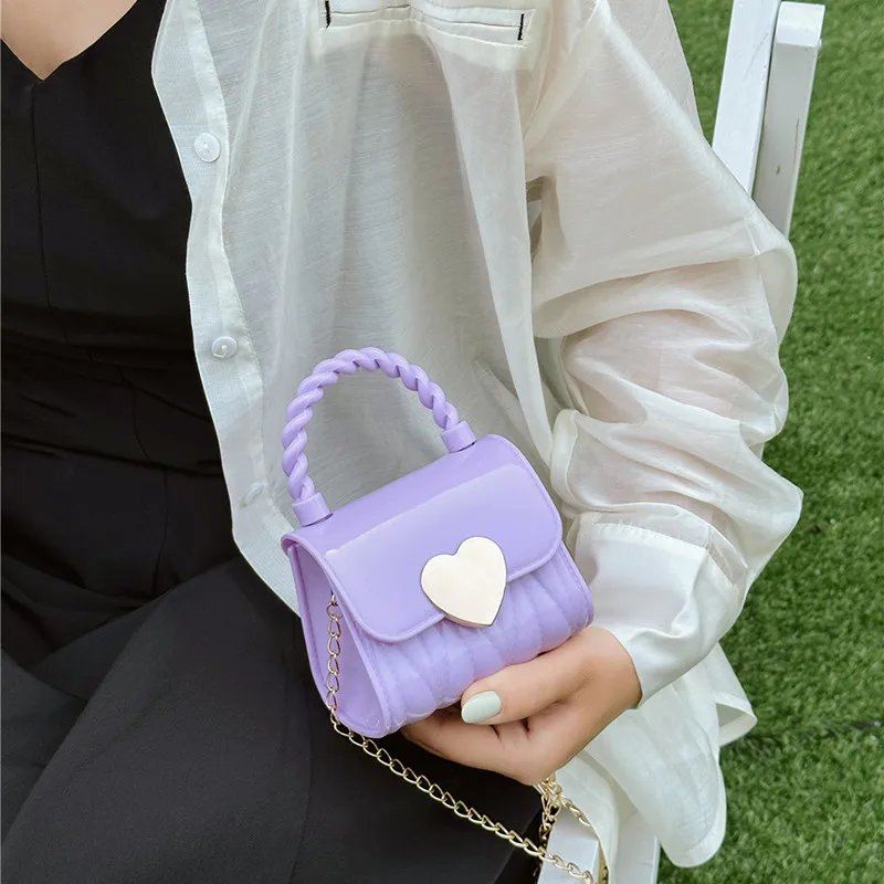 Children's Korean Version Of The 2024 New Fashion Girls Jelly Bag Cute Multi-coloured Love Heart Girl Coin Purse Crossbody Bag