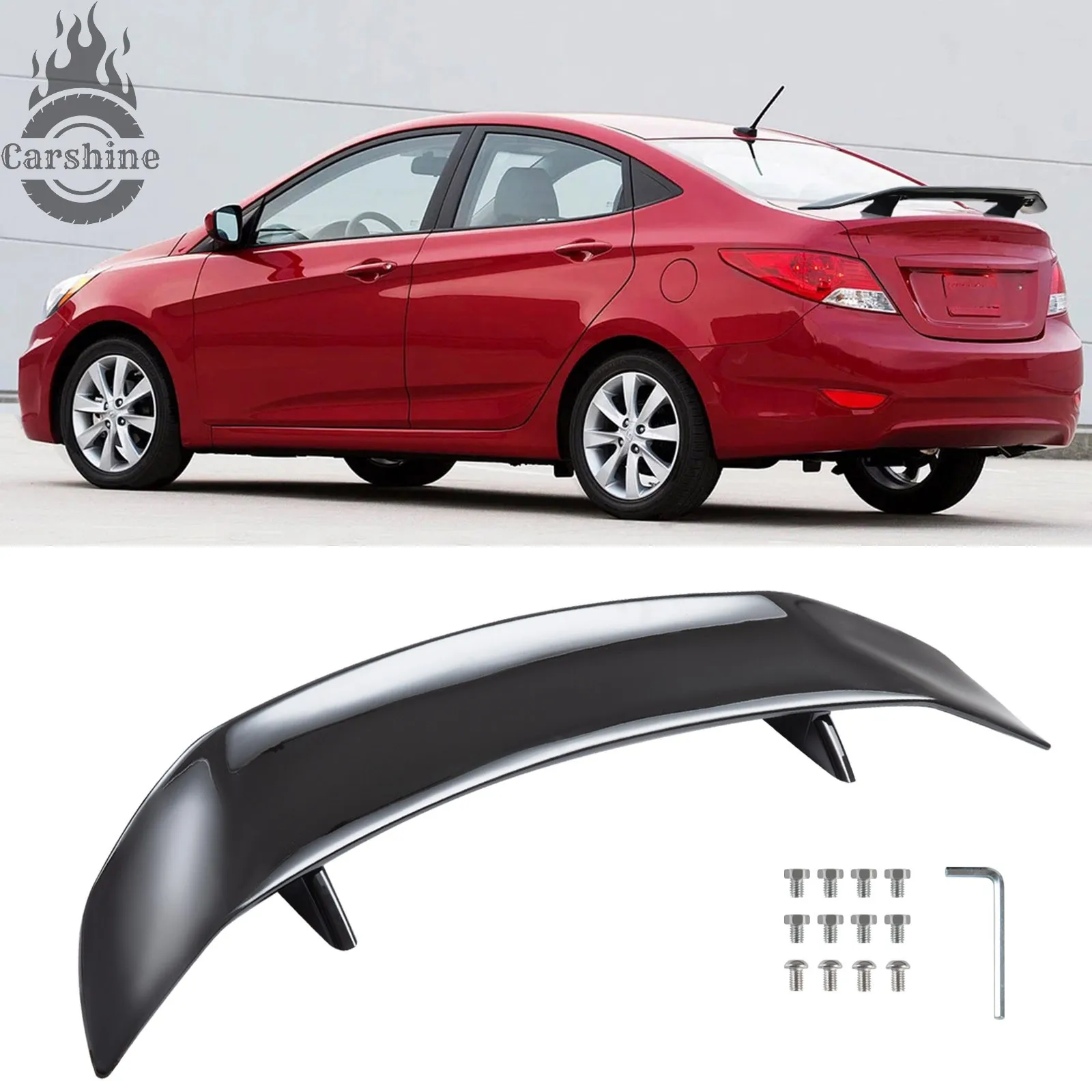 

Sedan GT Racing Glossy Black 47" Rear Trunk Spoiler Wing Lip For Hyundai Accent