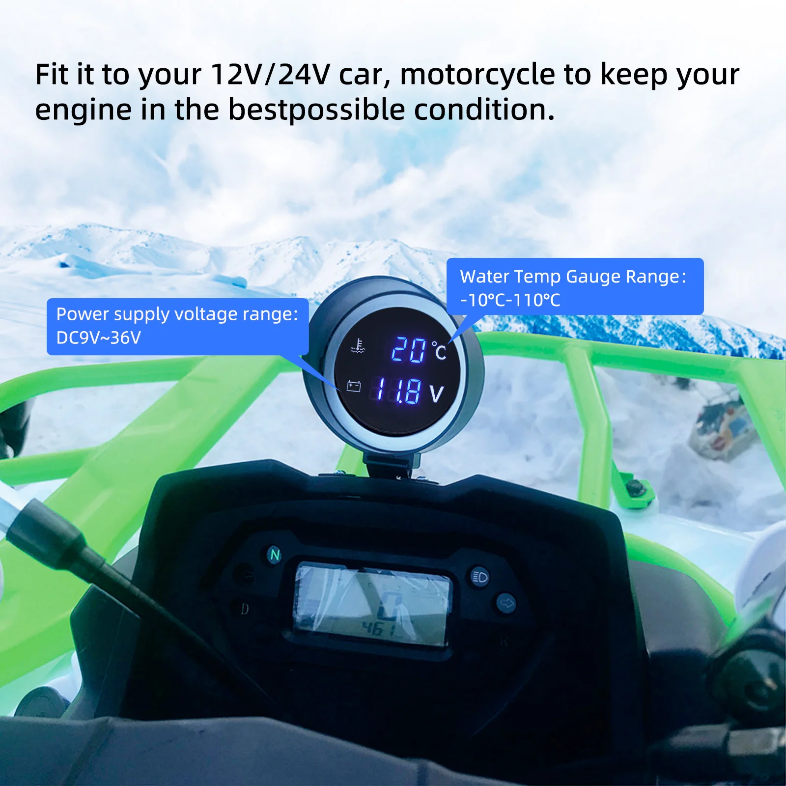 LED Digitale Wassertemperaturanzeige 2-in-1 Rundes Voltmeter mit Temperatursensor 1/8NPT Kühleranschlussadapter 26MM~40MM 12V24V – Detail 3