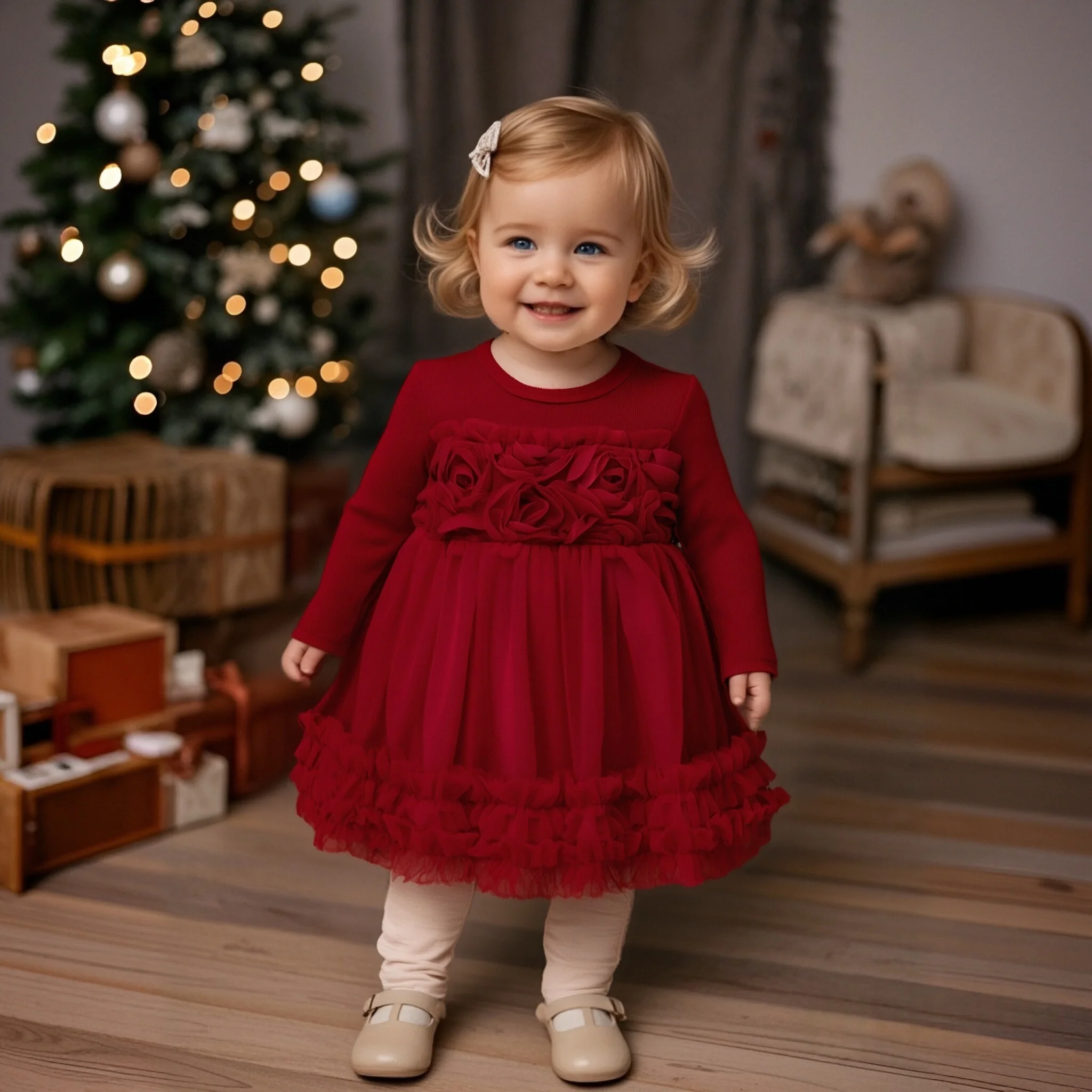 Baby Girl Dress Fall/Winter Cotton Solid Color Rose Lace Long Sleeve Girls Dresses Simple And Cute Birthday Party Baby Clothes