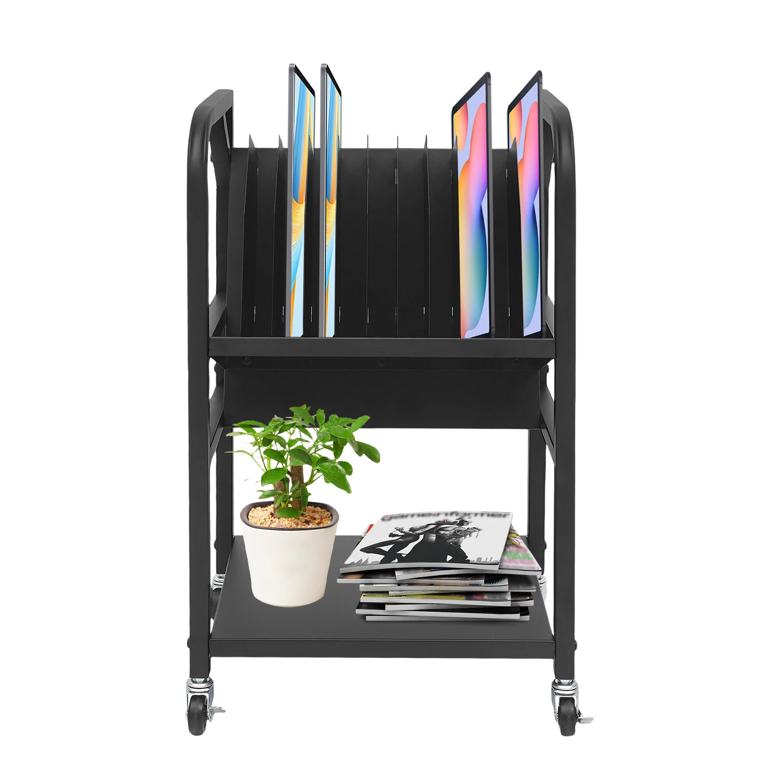 

10 Devices Laptop Charging Cart, Mobile Open Charging Carts with Removable Dividers, Laptop Storage Rack for Offices